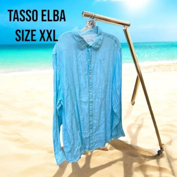 Tasso Elba Shirt Mens XXLarge Blue Textured Linen Long Sleeve Button Up - Picture 1 of 6